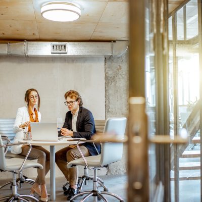 Businessman and woman in the meeting room