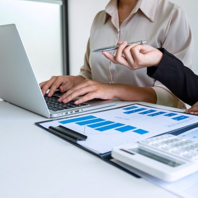 Executive business woman team brainstorming on meeting to conference planning investment project